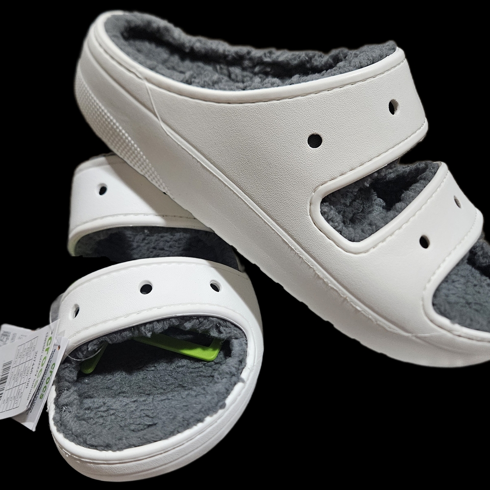 CROCS White and Gray Comfort Slippers